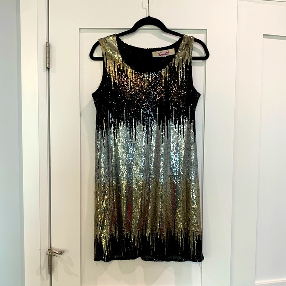 Francesca's Collections | Dresses | Francescas Black Silver And Gold Sequin  Dress Size M | Poshmark